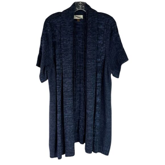 Sonoma Cardigan Womens Blue Marled Chunky Knit Short Sleeve Open Front Sweater - Picture 1 of 11